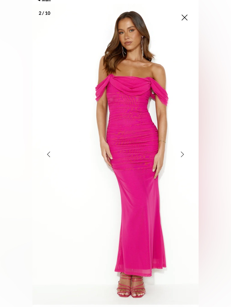 Hello Molly Hot Pink Off-Shoulder Ruched Mesh Maxi Dress